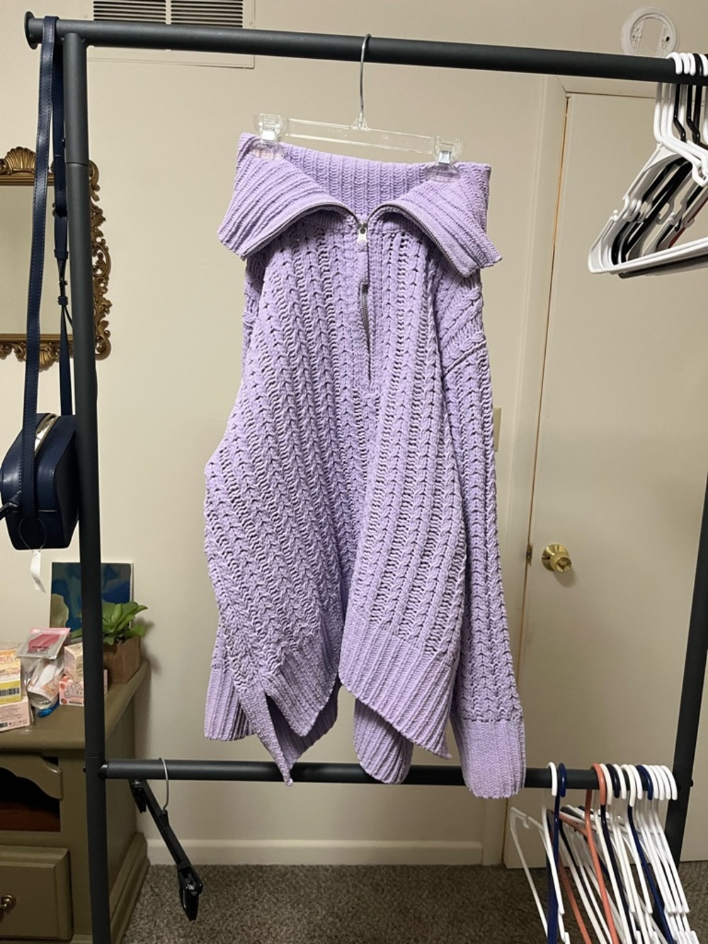 aerie Lavender Cable-Knit Quarter Zip Pullover - Picture 2 of 4